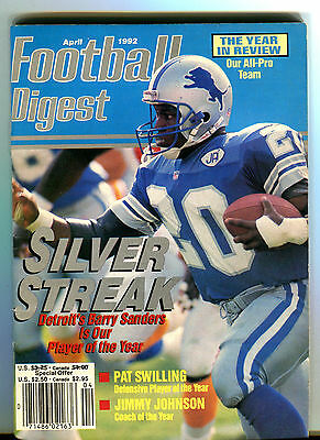 Football Digest April 1992 Barry Sanders Lions EX 041216jhe