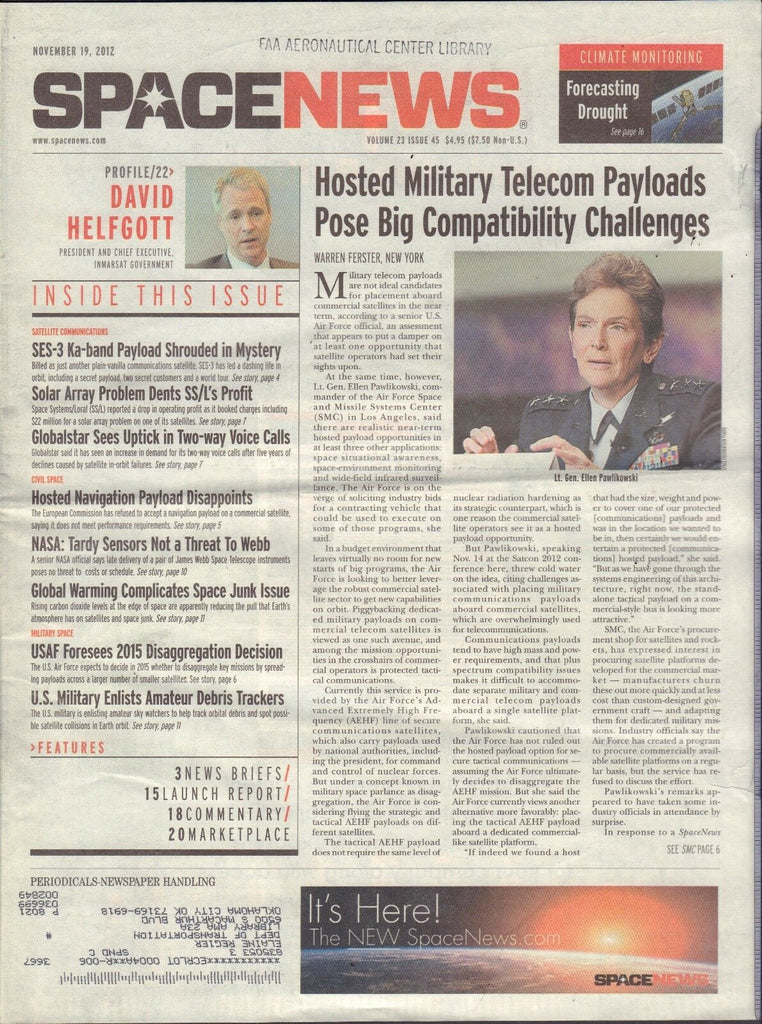 Space News November 19 2012 David Helfgott, Globalstar, NASA FAA w/ML 110716DBE