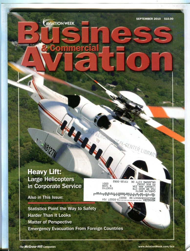 Business & Commercial Aviation Magazine Sept. 2010 EX w/ML FAA Library 102016jhe