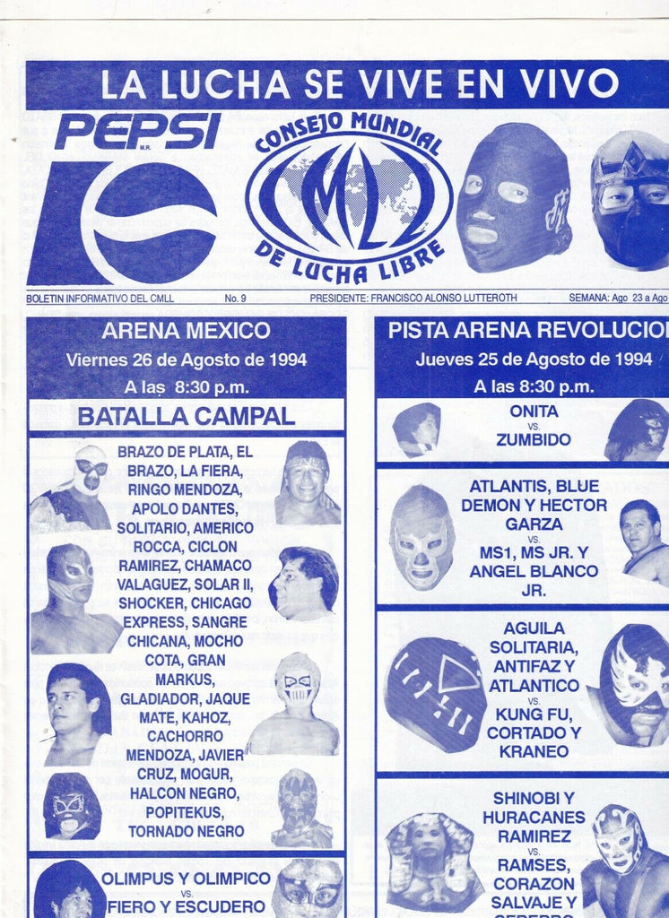 Lucha Spanish Program Foldout Wrestling Onita Vs Zumbido August 1994 100319nonr