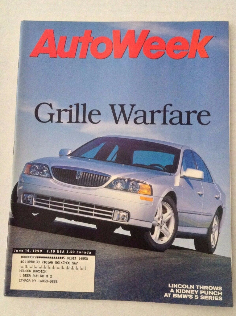 Autoweek Magazine Grille Warfare Lincolnd BMW 5 Series June 14, 1999 020117RH