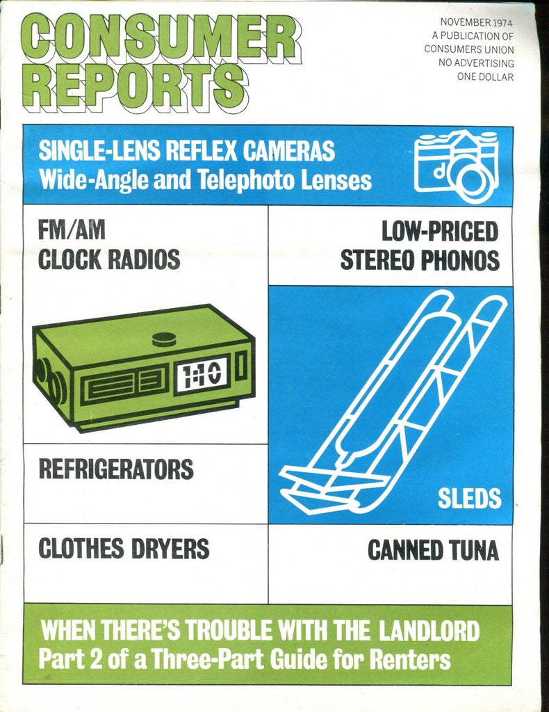 Consumer Reports Magazine November 1974 Reflex Cameras VGEX No ML 020617jhe