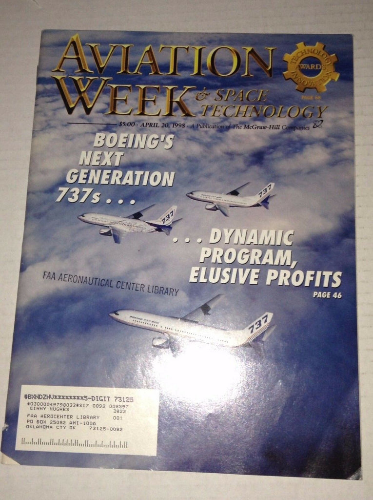 Aviation Week Magazine Boeing's Next Generation April 20, 1998 FAL 111716RH