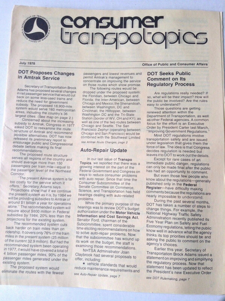 Consumer Transpotopics Magazine DOT Proposes Change July 1978 FAL 050717nonrh