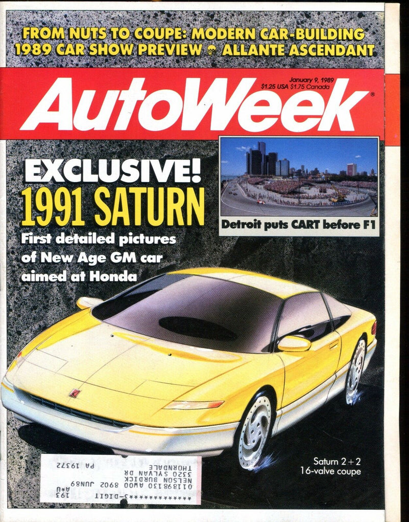 AutoWeek Magazine January 9 1989 1991 Saturn EX w/ML 022217nonjhe