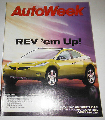 Autoweek Magazine Pontiac Rev Concept Car December 2000 080914R