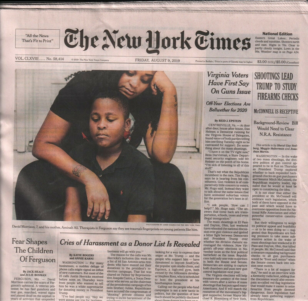 New York Times August 9 2019 Donald Trump Mitch McConnell 010220AME