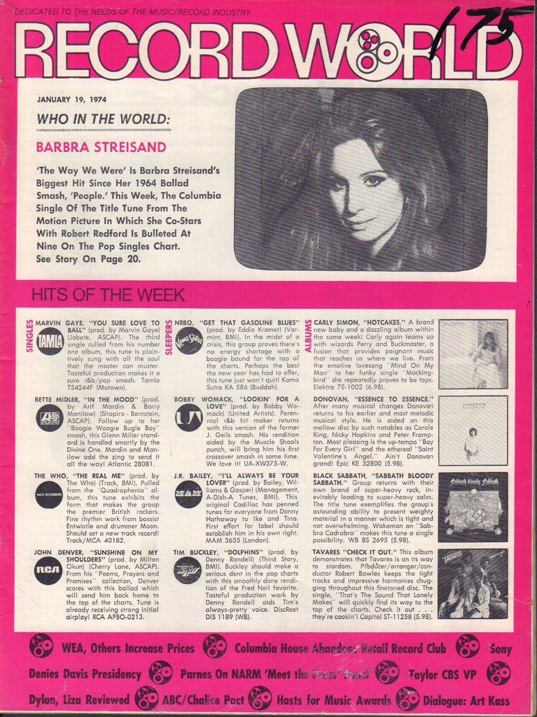 Record World January 19 1974 Barbra Streisand, Marvin Gaye 051617nonDBE
