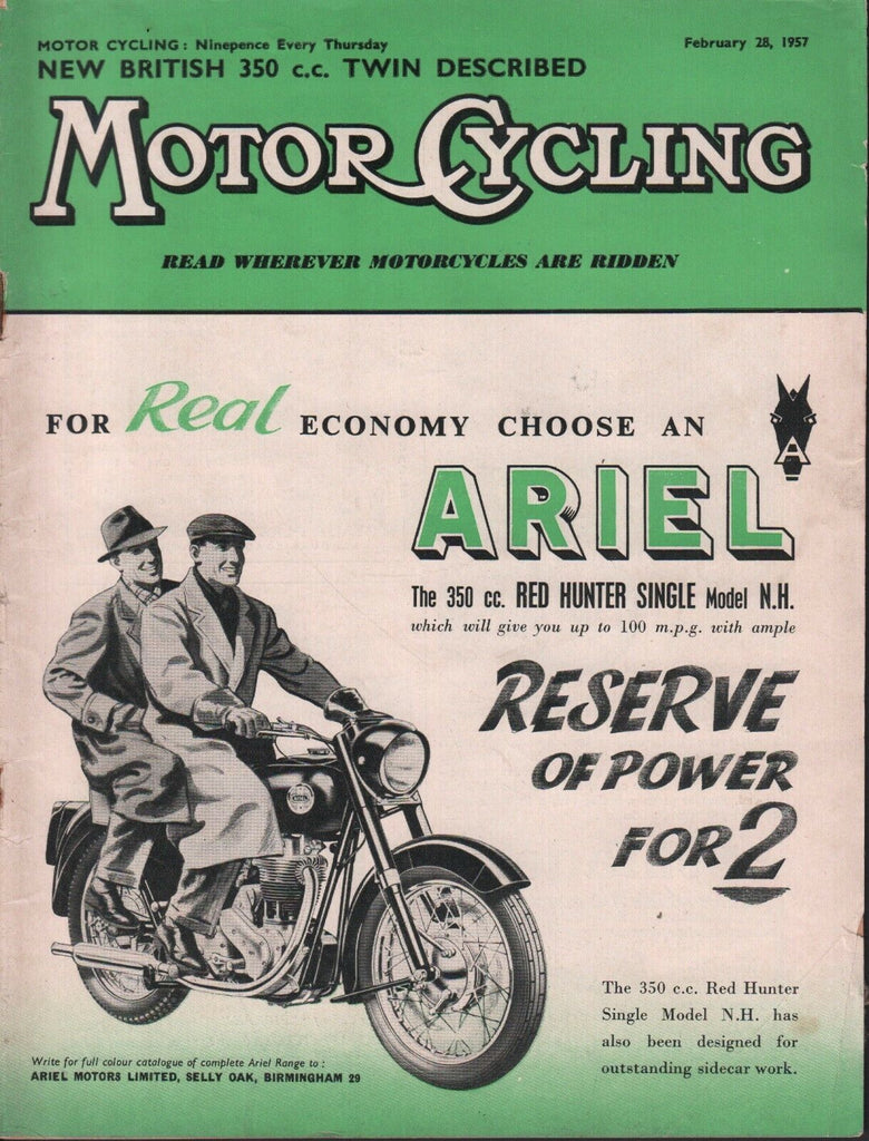 Motor Cycling February 28 1957 Ariel Red Hunter Single NH 071717DBE