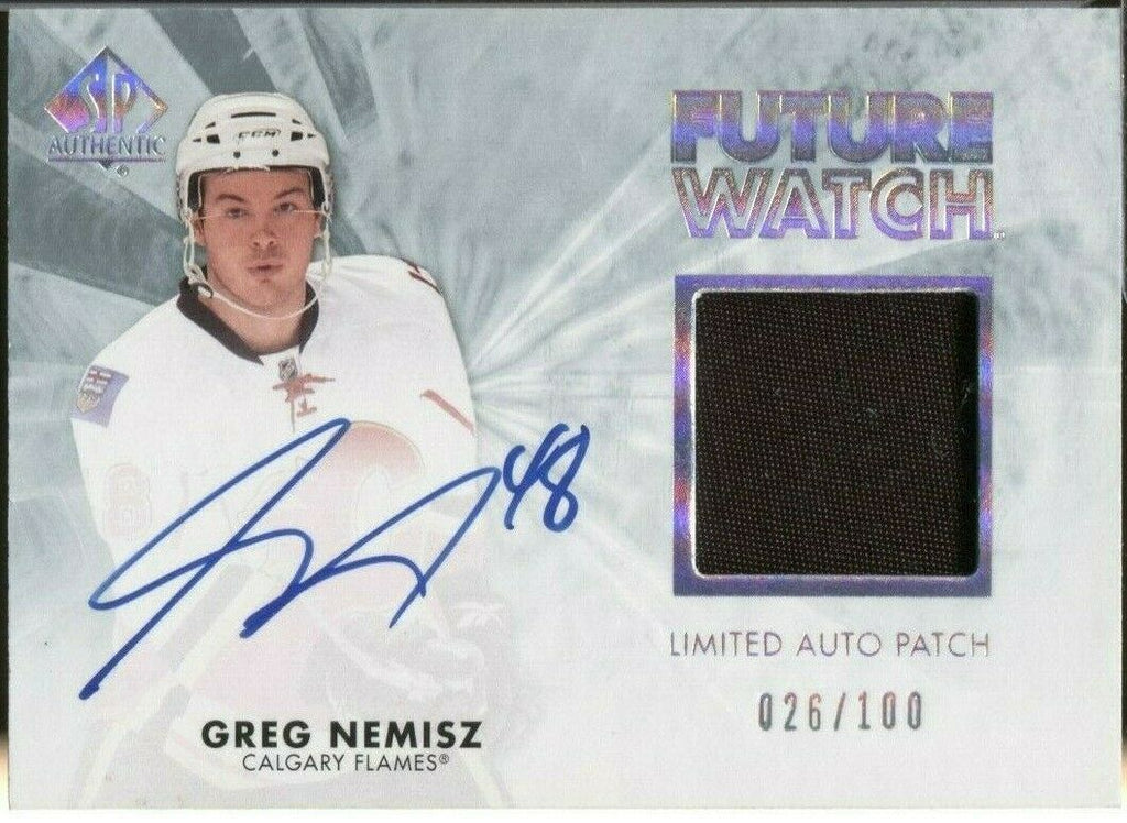 Greg Nemisz Flames Autographed Patch card 26/100 SP Authentic UD 244 080919DBCD