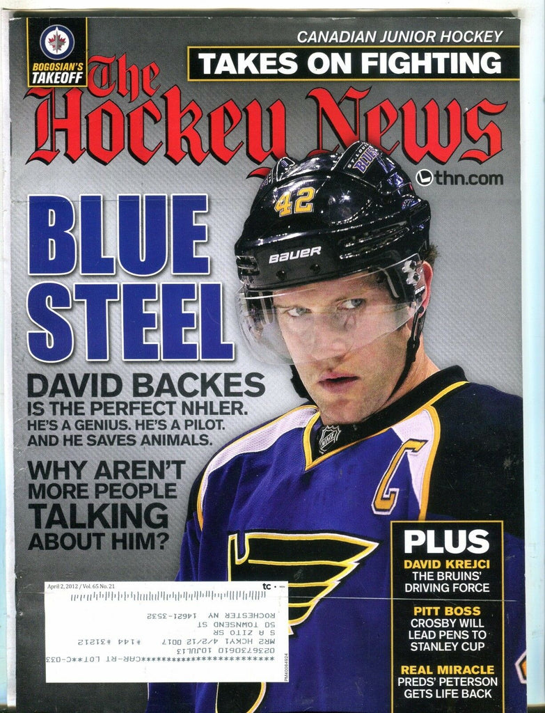 The Hockey News Magazine April 2 2012 David Backes EX w/ML 052217nonjhe