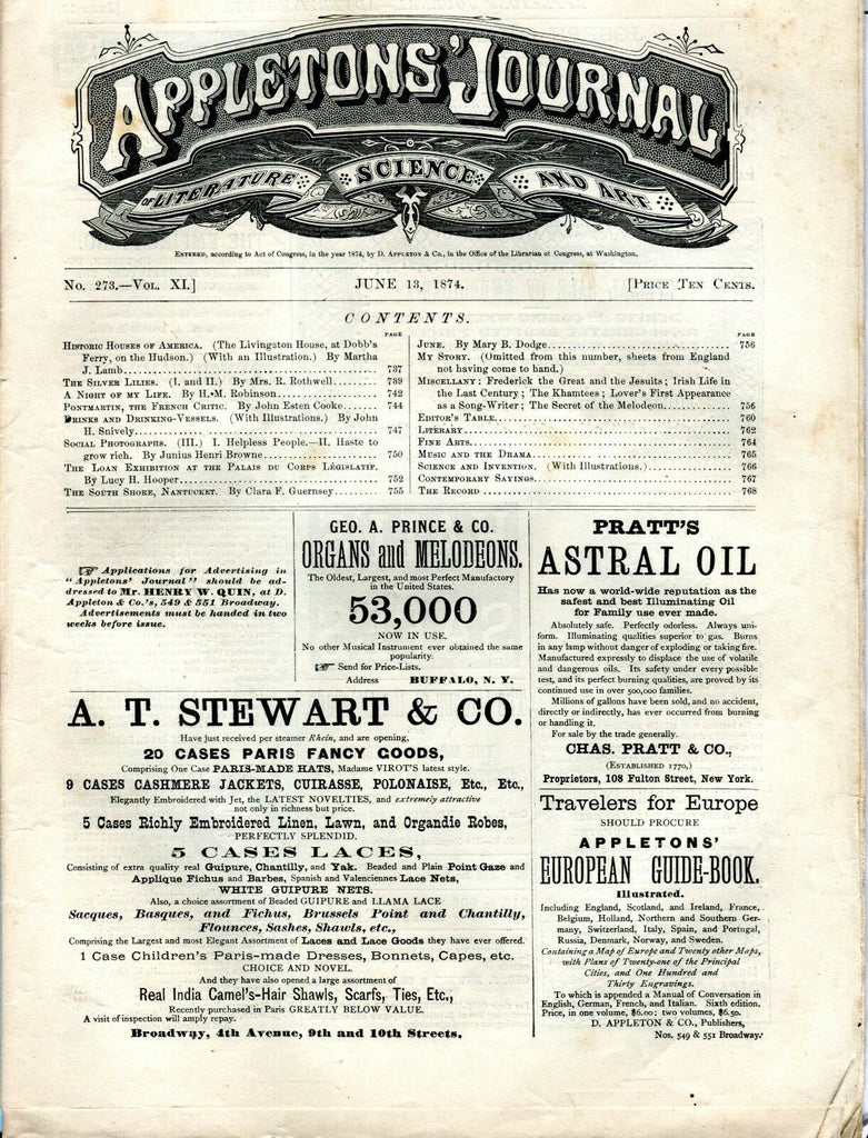Appletons' Journal June 13 1874 Historic Houses GD 101716jhe