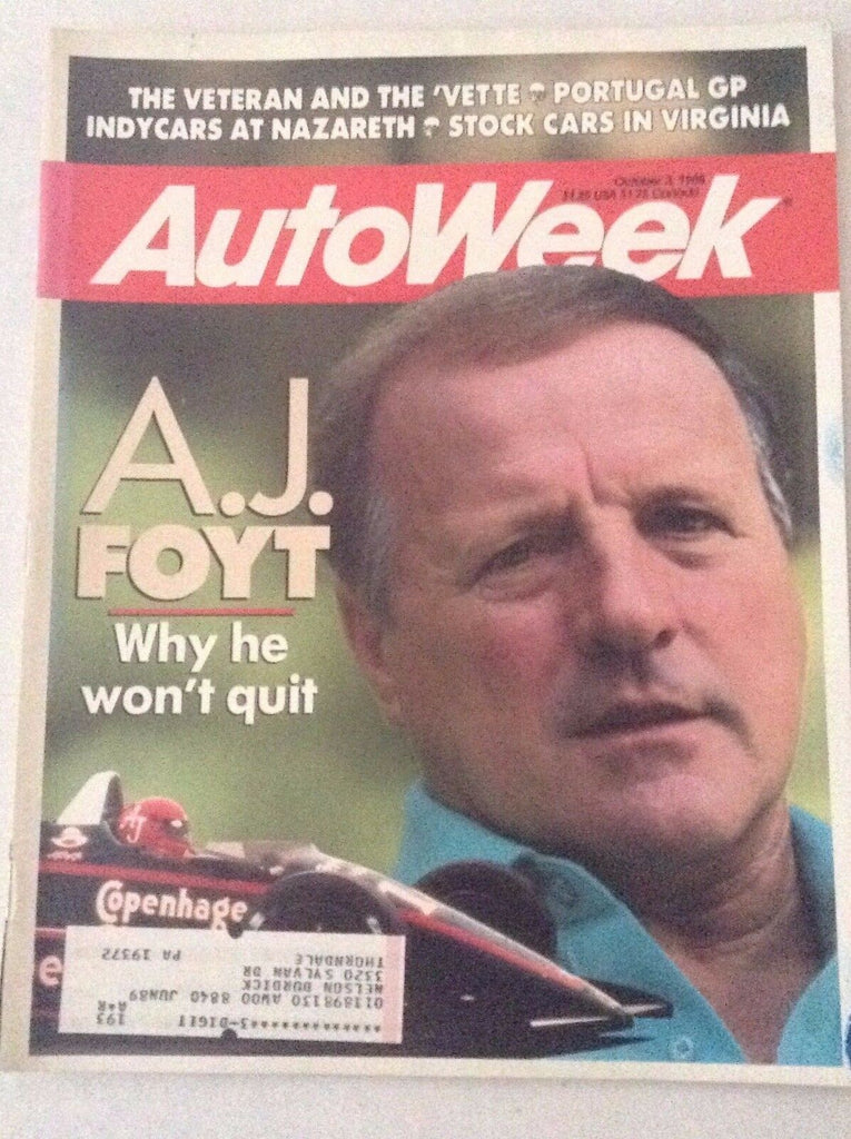 Autoweek Magazine A.J. Foyt Veteran And Corvette October 3, 1988 011717RH