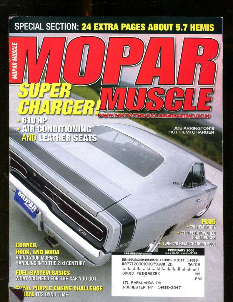 Mopar Muscle Magazine February 2006 Joe Arrington Charger EX w/ML 011717jhe