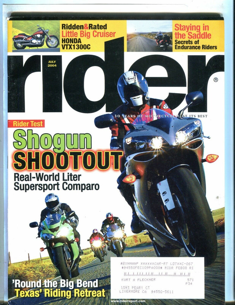 Rider Magazine July 2004 Supersport Comparo EX w/ML 050717nonjhe