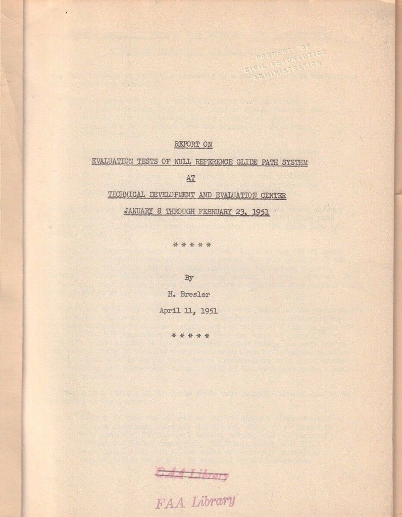 Report on Evaluation Tests of Null Reference Feb. 1951 FAA Library 090717FAA