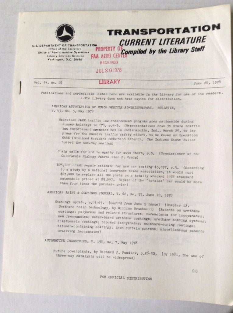Transportation Current Literature Magazine June 28, 1978 FAL 050517nonrh