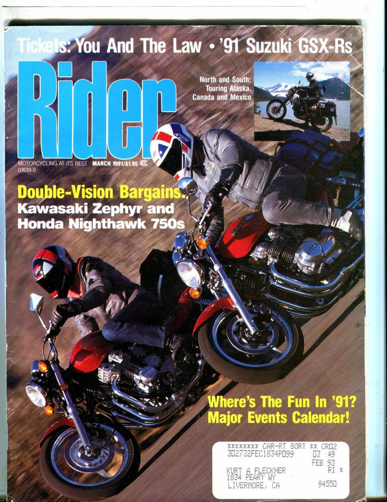 Rider Magazine March 1991 Kawasaki Zephyr VG w/ML 050817nonjhe