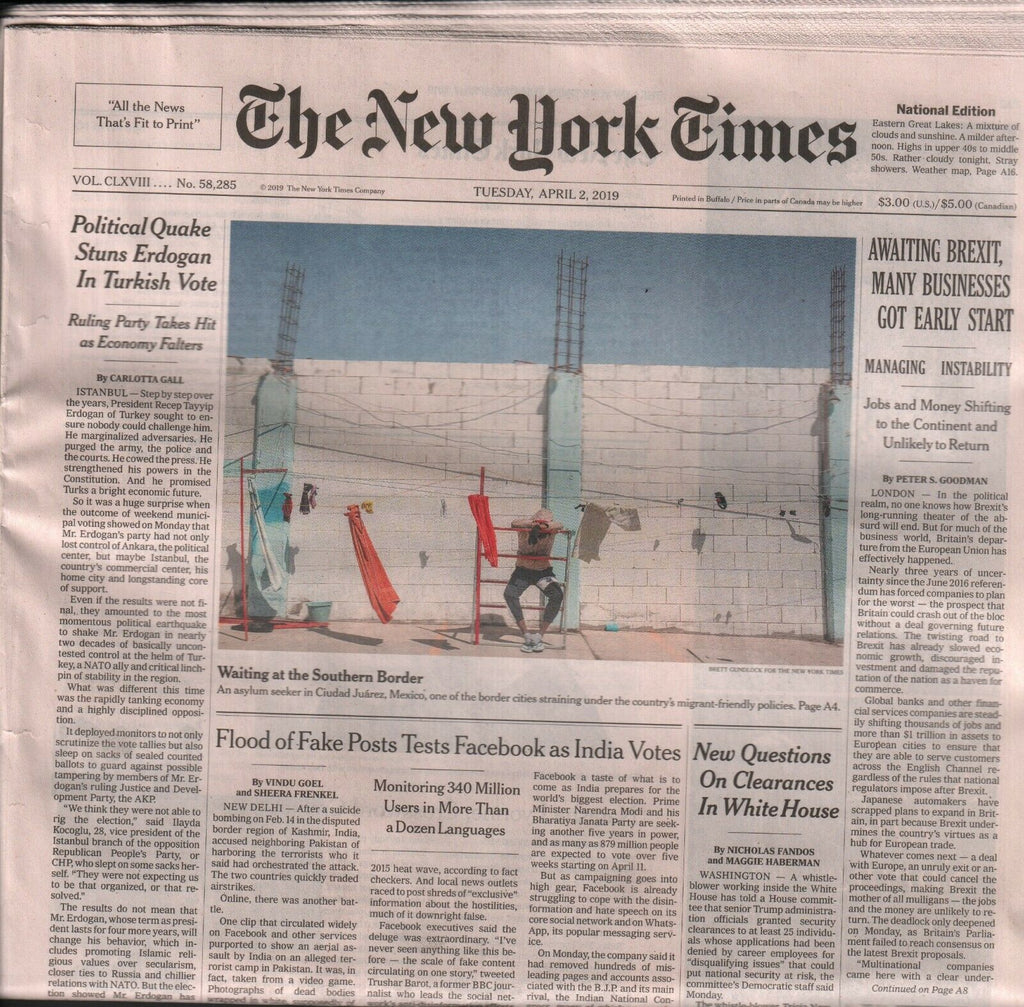 New York Times April 2 2019 Awaiting Brexit London Fake Facebook Post 010220AME2