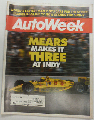 Autoweek Magazine Mears Makes It Three At Indy Jaguard XJ-S June 1988 060515R2
