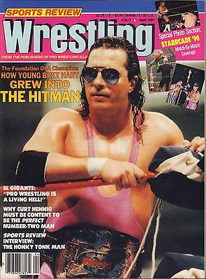 Sports Review Wrestling April 1991 Bret Hart, El Gigante VG 072916DBE
