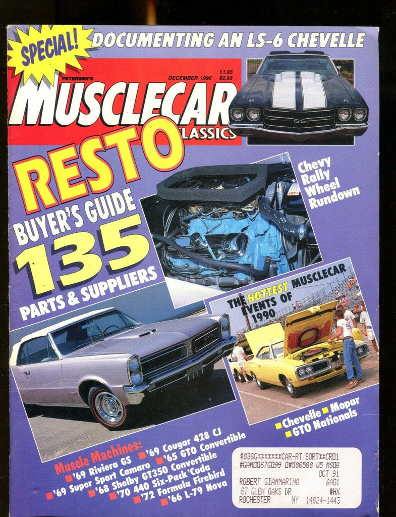 Musclecar Classics Magazine December 1990 EX w/ML 012617jhe