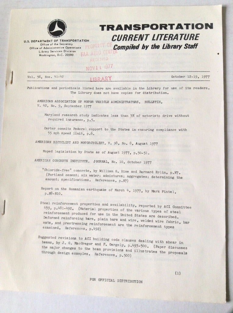 Transportation Current Literature Magazine October 12-19, 1977 FAL 050517nonrh