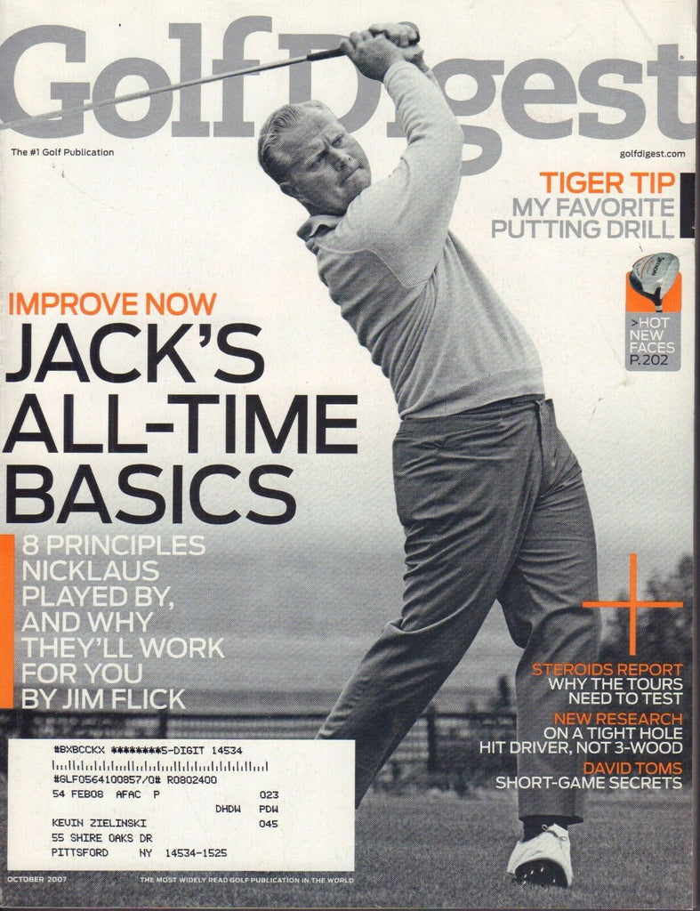 Golf Digest October 2007 Jack Nicklaus w/ML 082517DBE