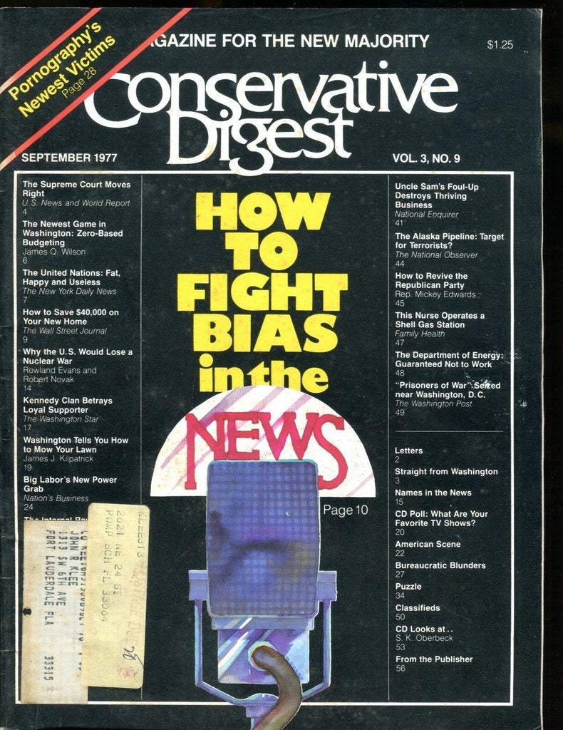 Conservative Digest Magazine September 1977 Bias In The News VG w/ML 010517jhe
