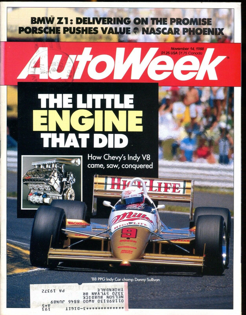 AutoWeek Magazine November 14 1988 Danny Sullivan EX w/ML 022217nonjhe