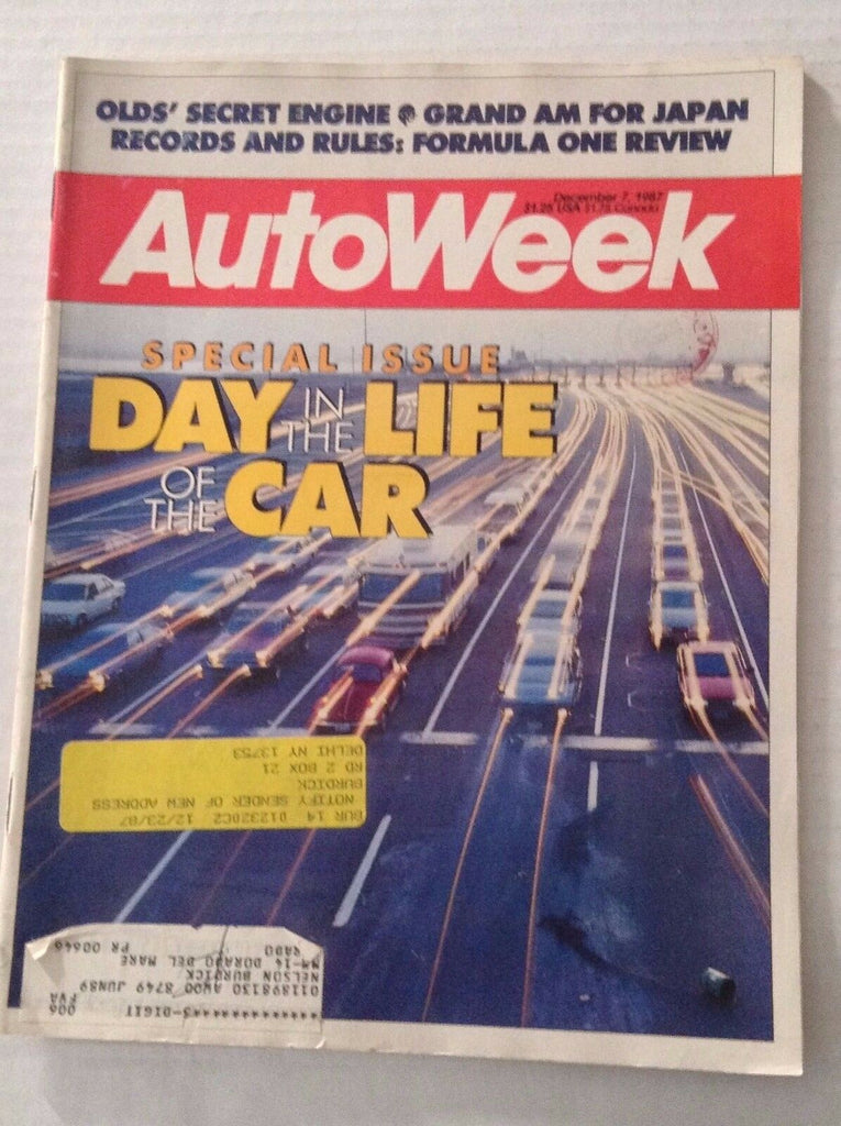 Autoweek Magazine Day In The Life Of The Car December 7, 1987 011617rh