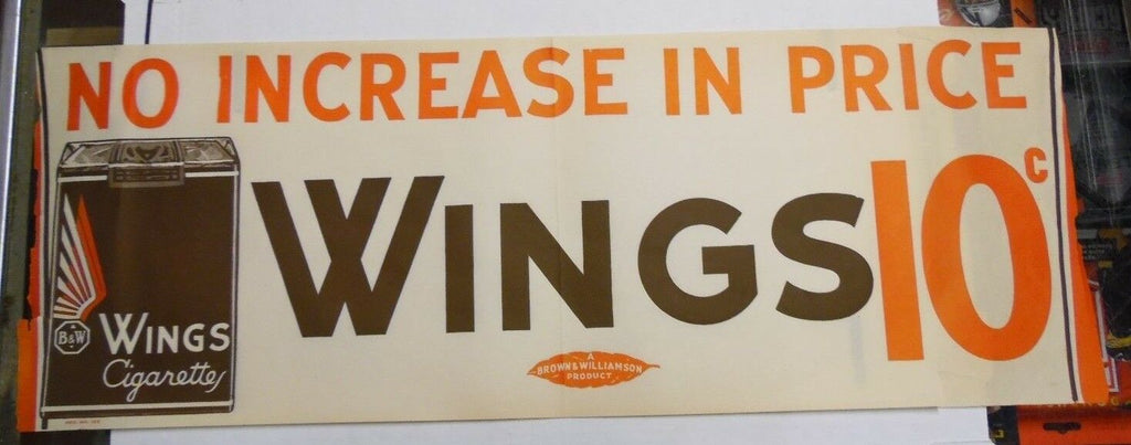 Wings No Increase in Price 27x10" Original Cigarette Advert Poster Circa 1930/40