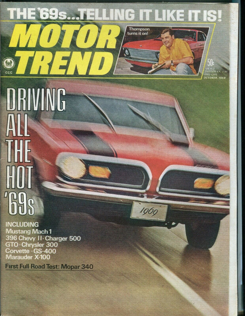 Motor Trend Magazine October 1968 Mustang Mach I VG No ML 011017jhe