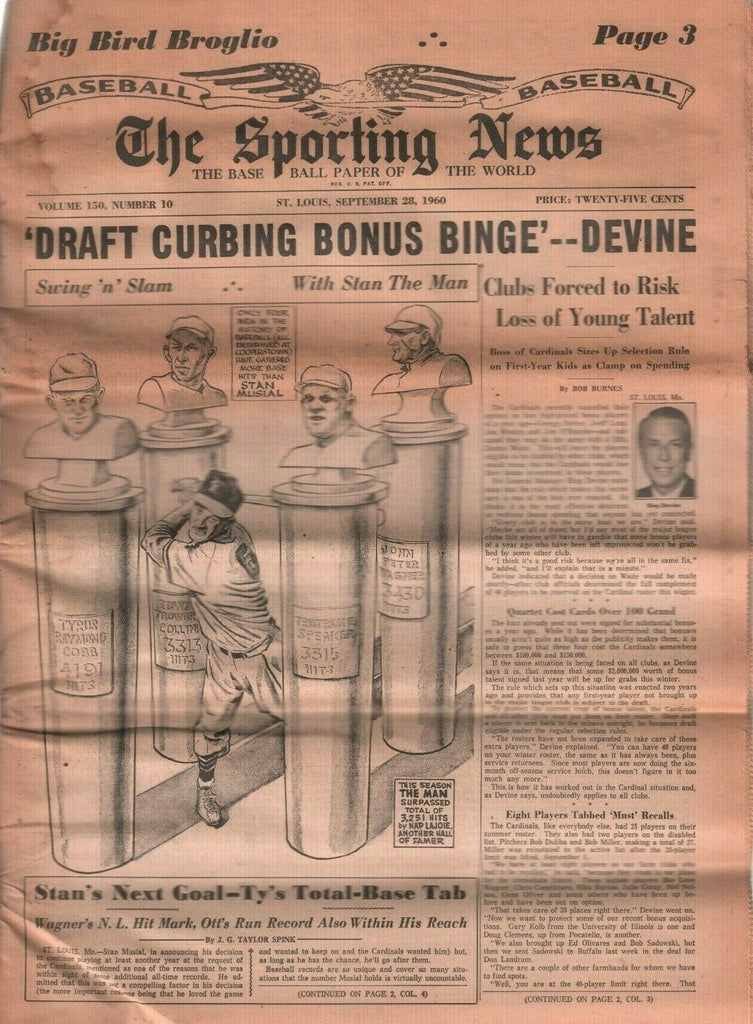 The Sporting News September 28 1960 1960 Stan Musial wOriginal Mailer 012120DBE
