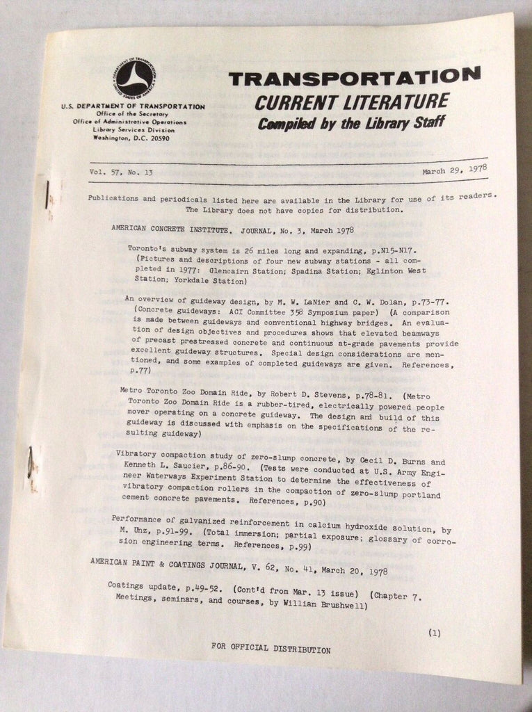 Transportation Current Literature Magazine March 29, 1978 FAL 050517nonrh