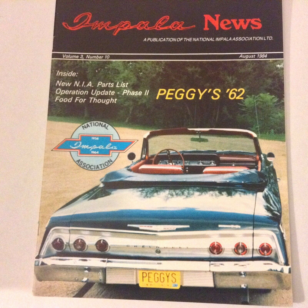 Impala News Magazine New NIA Parts List Peggy's '62 August 1984 052117nonrh