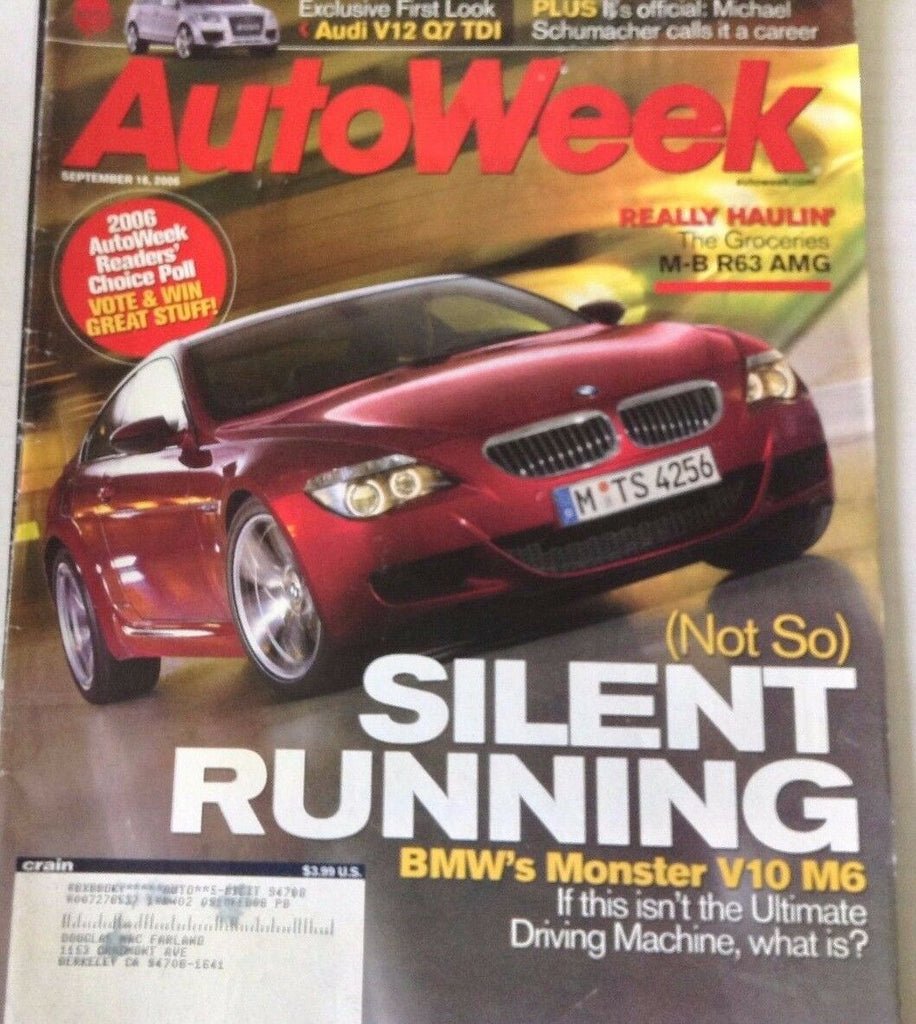 AutoWeek Magazine BMW V10 M6 Audi V12 September 18, 2006 080217nonrh