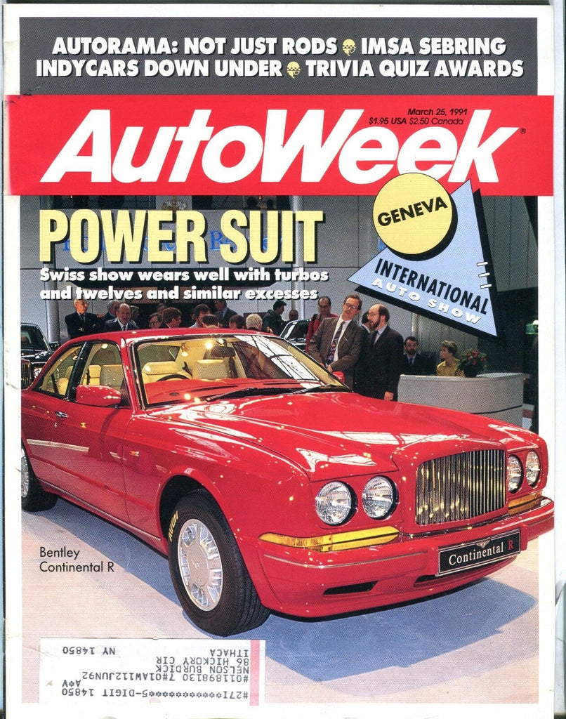 AutoWeek Magazine March 25 1991 Bentley Continental R EX w/ML 022317nonjhe