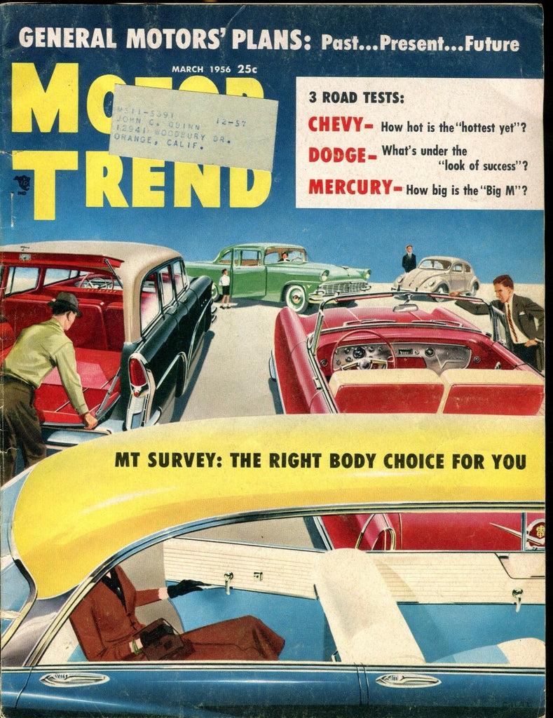 Motor Trend Magazine March 1956 Body Choice VG w/ML 030117nonjhe