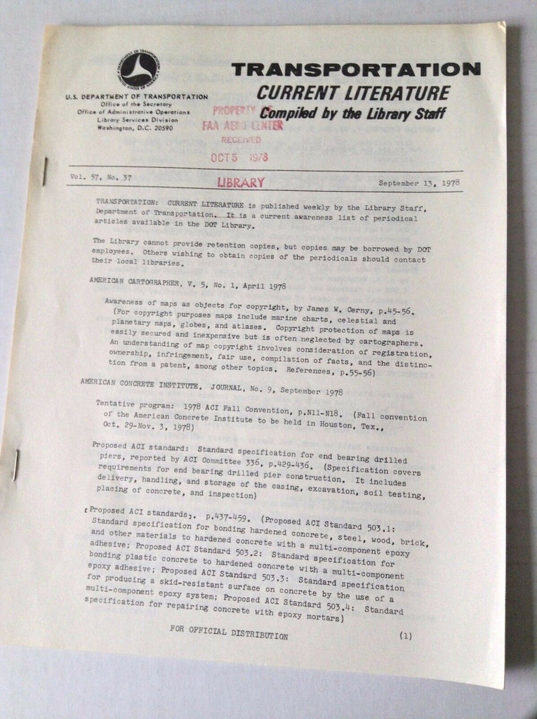 Transportation Current Literature Magazine September 13, 1978 FAL 050517nonrh