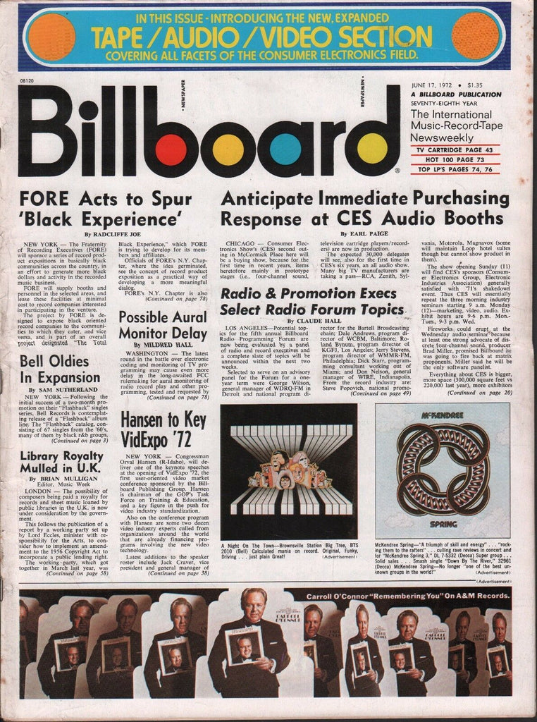 Billboard June 17 1972 FORE, Hansen, Carroll O'Connor 062817nonDBE