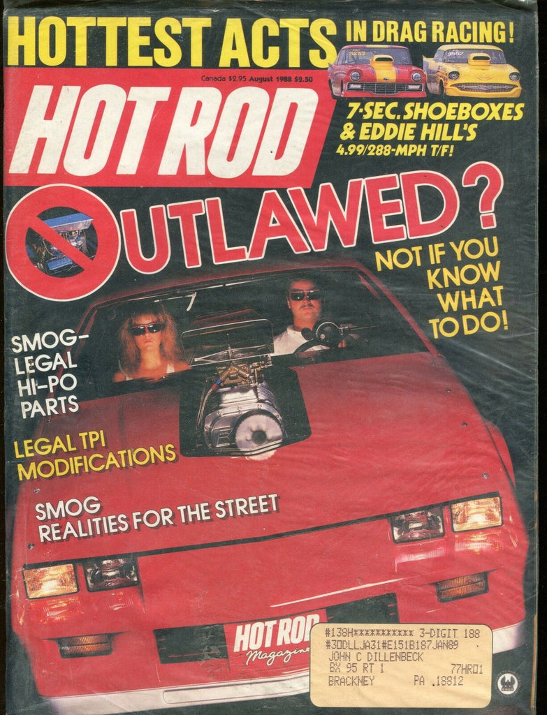 Hot Rod Magazine August 1988 Outlawed? Ex w/ML 113016jhe