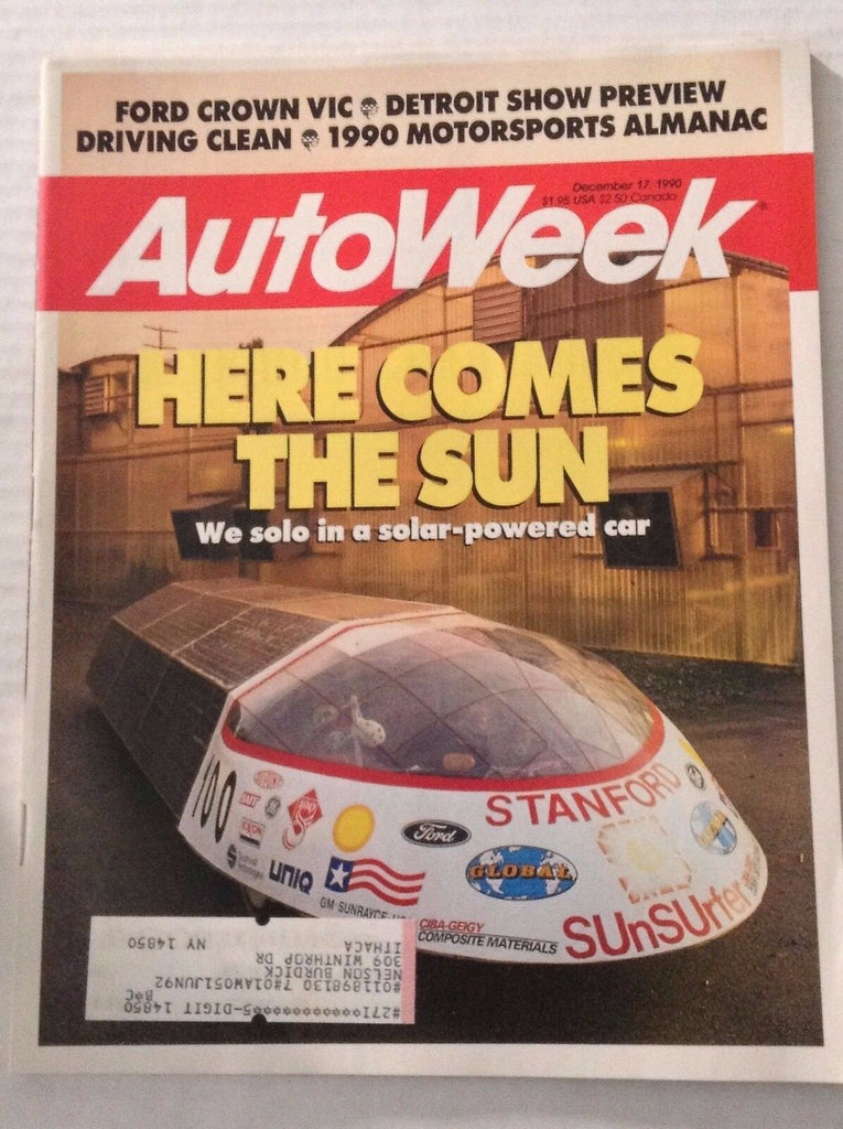Autoweek Magazine Solar Powered Car Ford Crown Vic December 17, 1990 011617rh