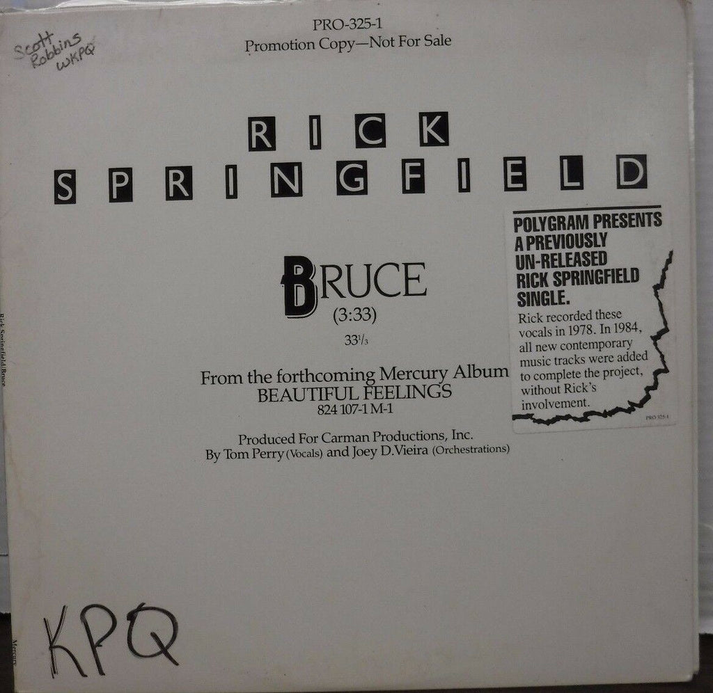 Rick Springfield Bruce 3:33 PROMO 33RPM PRO325 122616LLE