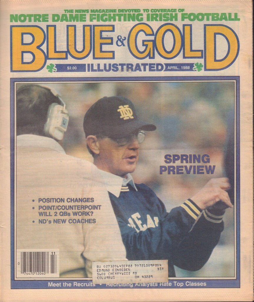 Blue & Gold Illustrated April 1988 Notre Dame Lou Holtz 081417nonjhe