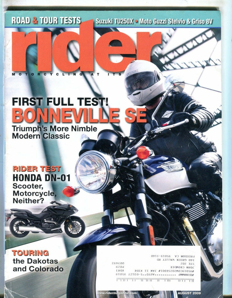 Rider Magazine August 2009 Bonneville SE EX w/ML 050217nonjhe