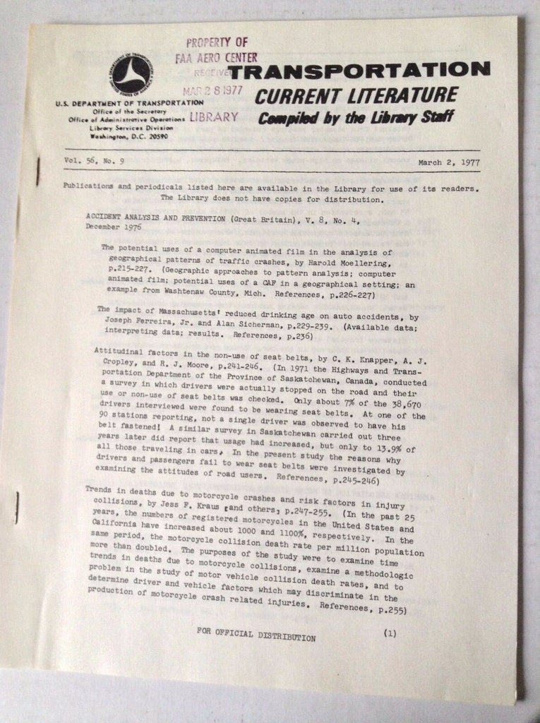 Transportation Current Literature Magazine March 2, 1977 FAL 050517nonrh