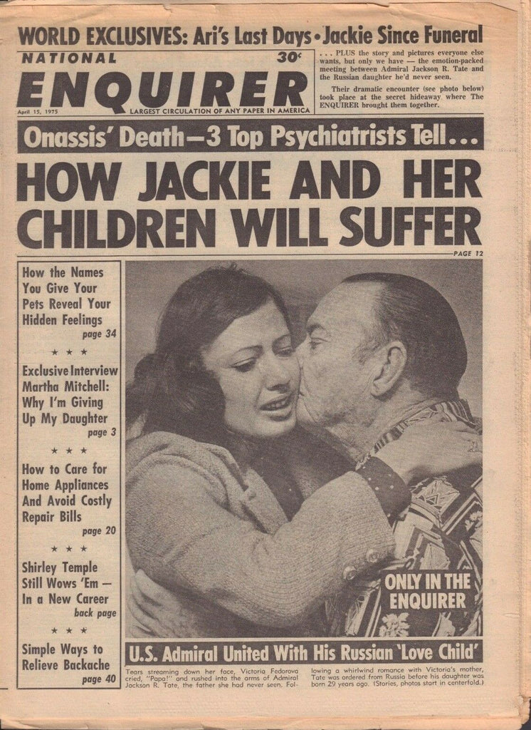 National Enquirer April 12 1975 Jackie Onassis Shirley Temple 012219DBE