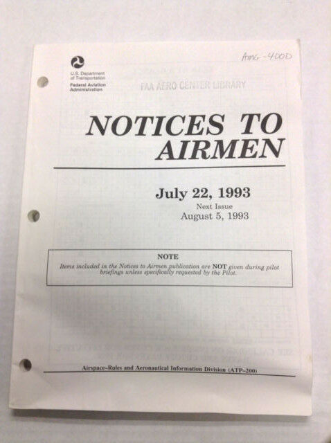 Notices To Airmen Magazine Readiness Exercises July 22, 1993 022217R