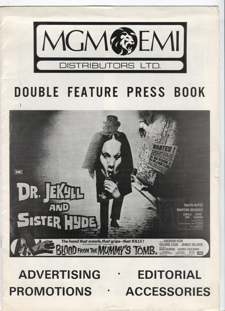 MGM EMI Distributors Double Feature Press Book Dr.Jekyll & Sister Hyde 072420DBE